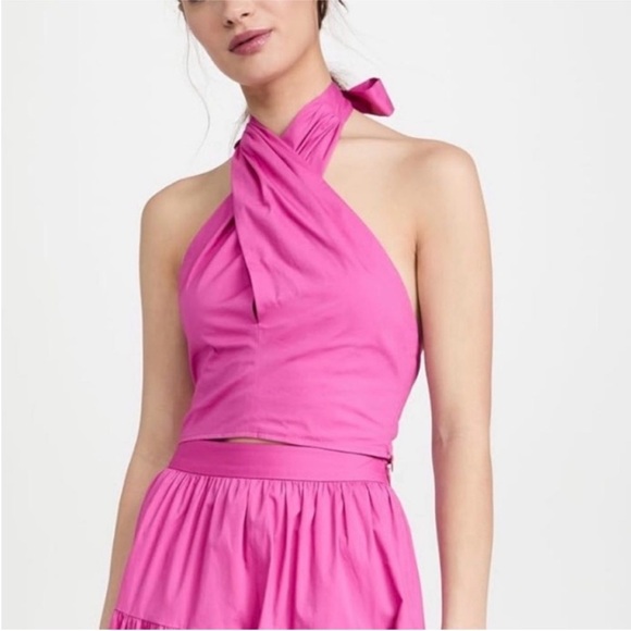STAUD Tops - Staud Kai Top Peony Pink Crisscross Halter Shirt Cotton Sleeveless Sz 10 NEW